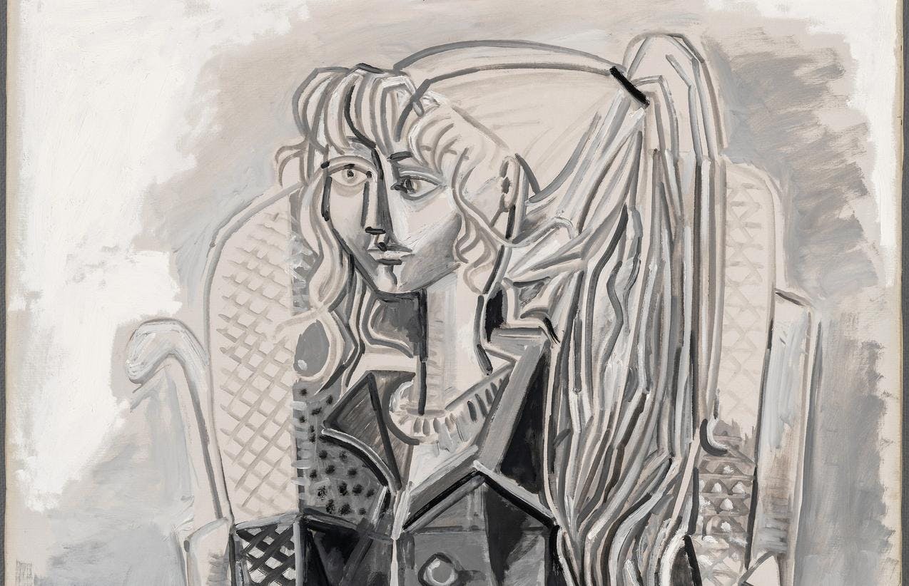 Et kubistisk maleri av en kvinne med hestehale.